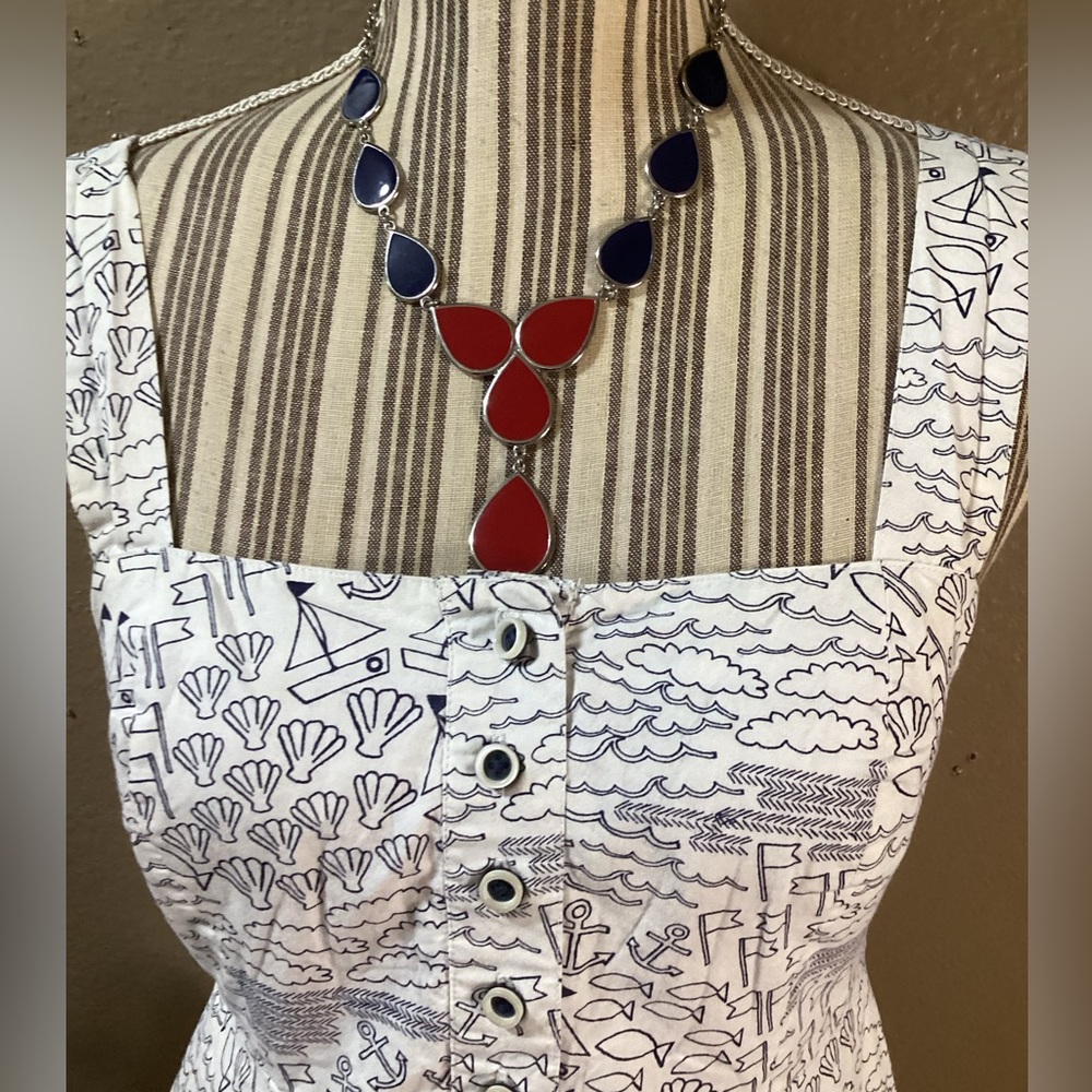 VINTAGE Navy and White Fit & Flare Dress - Picture 7 of 15